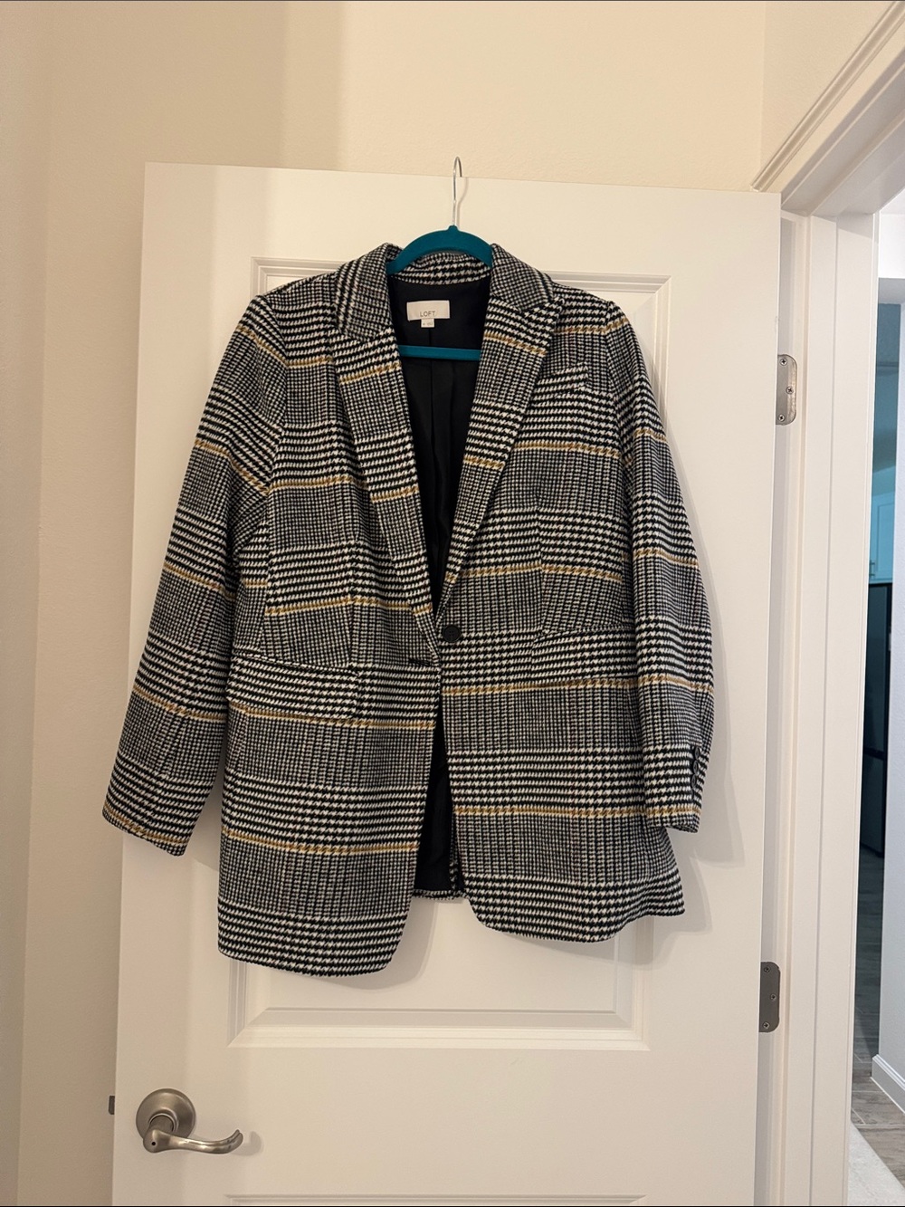 LOFT Plaid Single-Button Blazer in Black, Cream & Tan